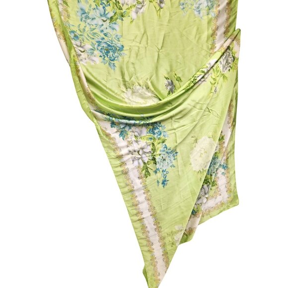 Green Floral Satin Scarf Lightweight Shawl Wrap Elegant Summer Accessory - Picture 12 of 12